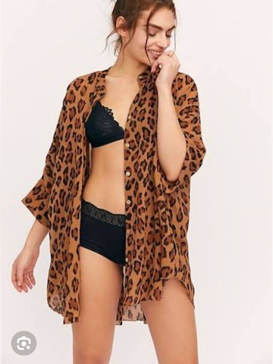 Free People Intimately FP Leopard Print Wake Up Flowing Tunic Shirt Brown XS - Picture 4 of 11